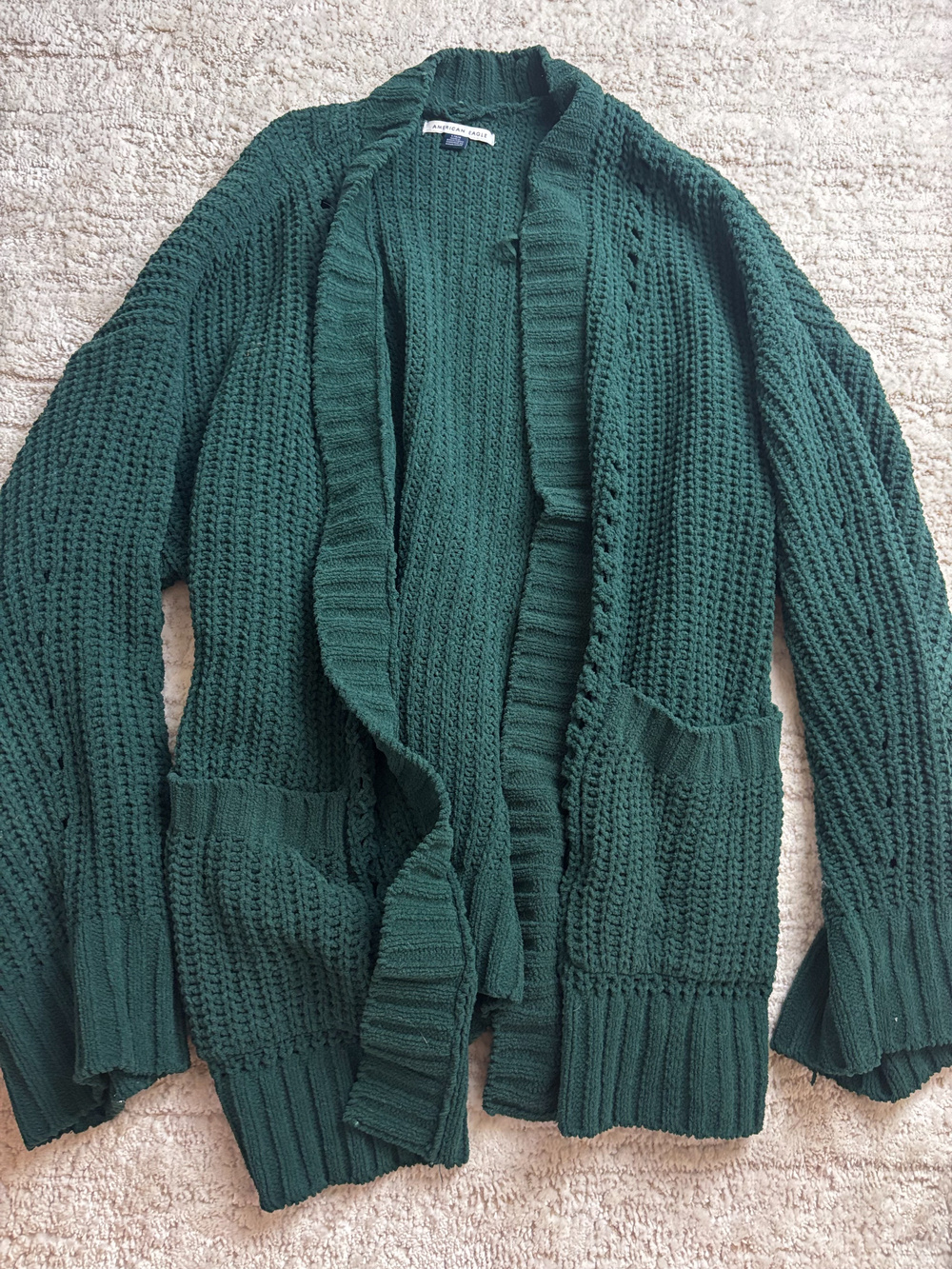 American Eagle Chunky Knit Cardigan Sweater Green Size L